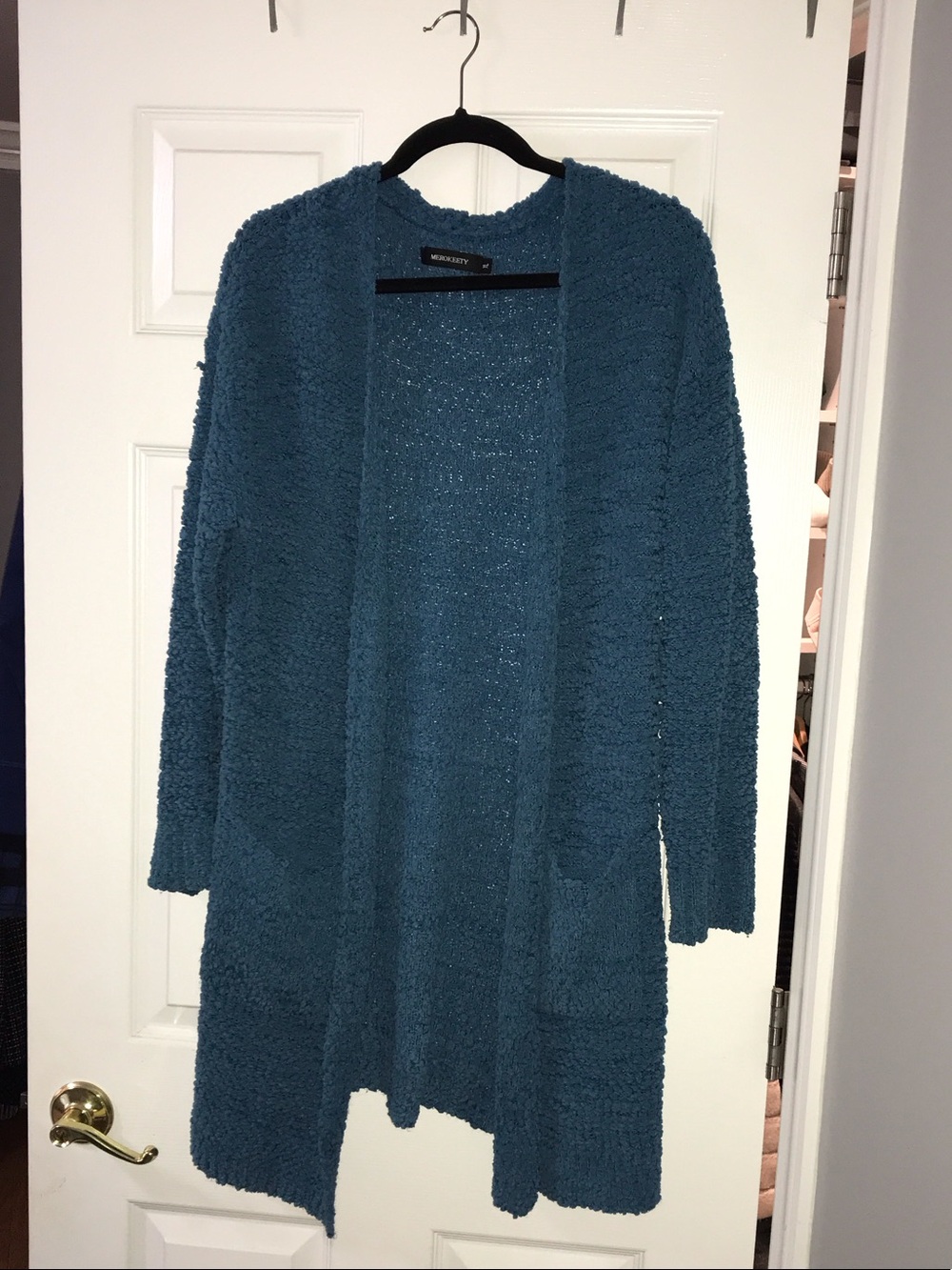 Cozy Teal Open-Front Bouclé Cardigan